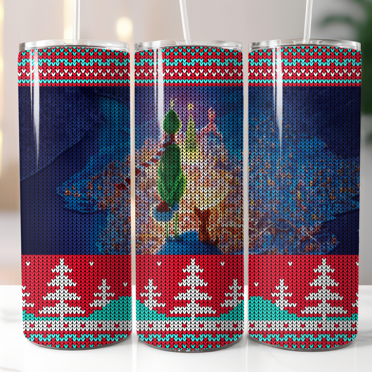 Knitted Christmas Grinch Sublimation, Ready to Print, Ready To Press, Print Out Transfer, 20 oz, Skinny Tumbler Transfer, NOT A DIGITAL