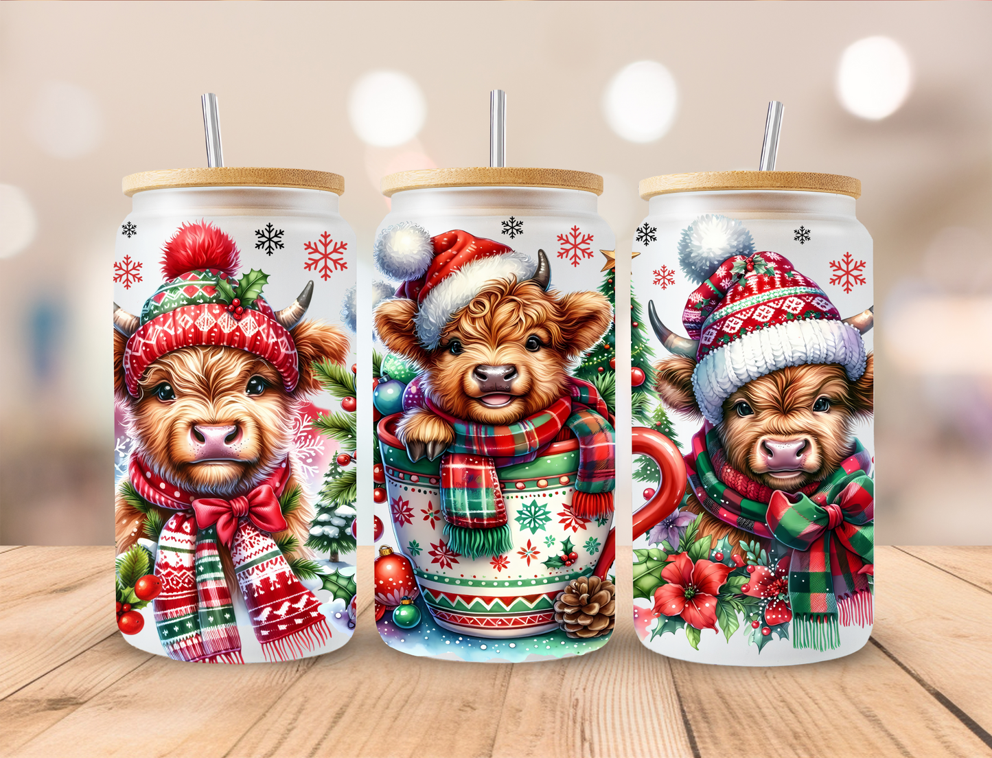 Christmas Highland Cows Libbey Glass Transfer