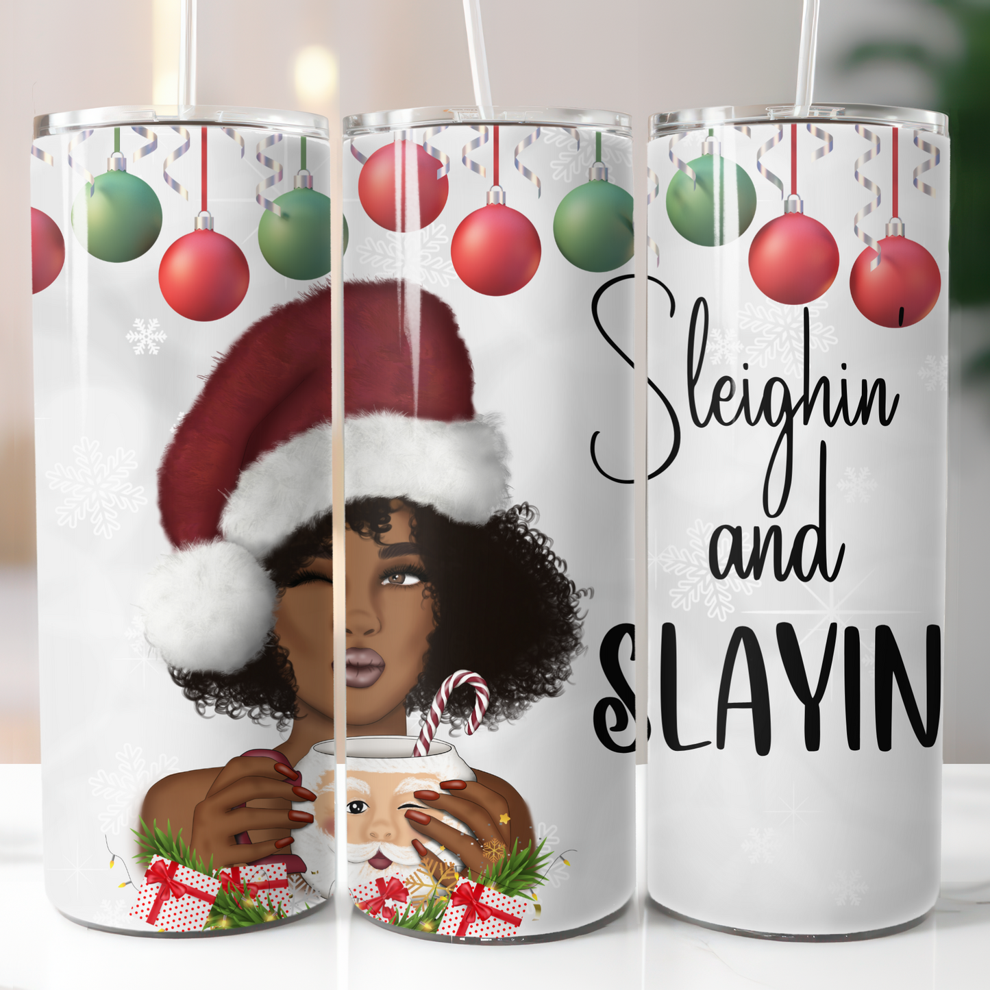 Sleighin or Slayin Christmas, Sublimation, Ready To Press, Print Out Transfer, 20 oz, Skinny Tumbler Transfer, NOT A DIGITAL