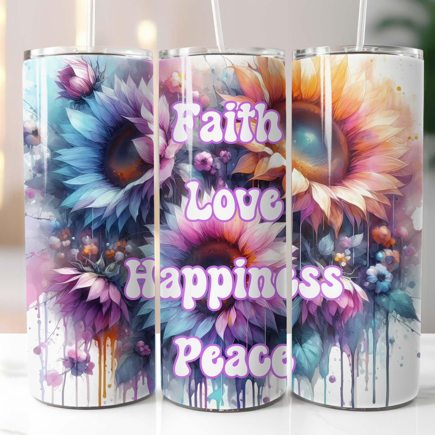 Watercolor Sunflower Faith Love Happiness Peace