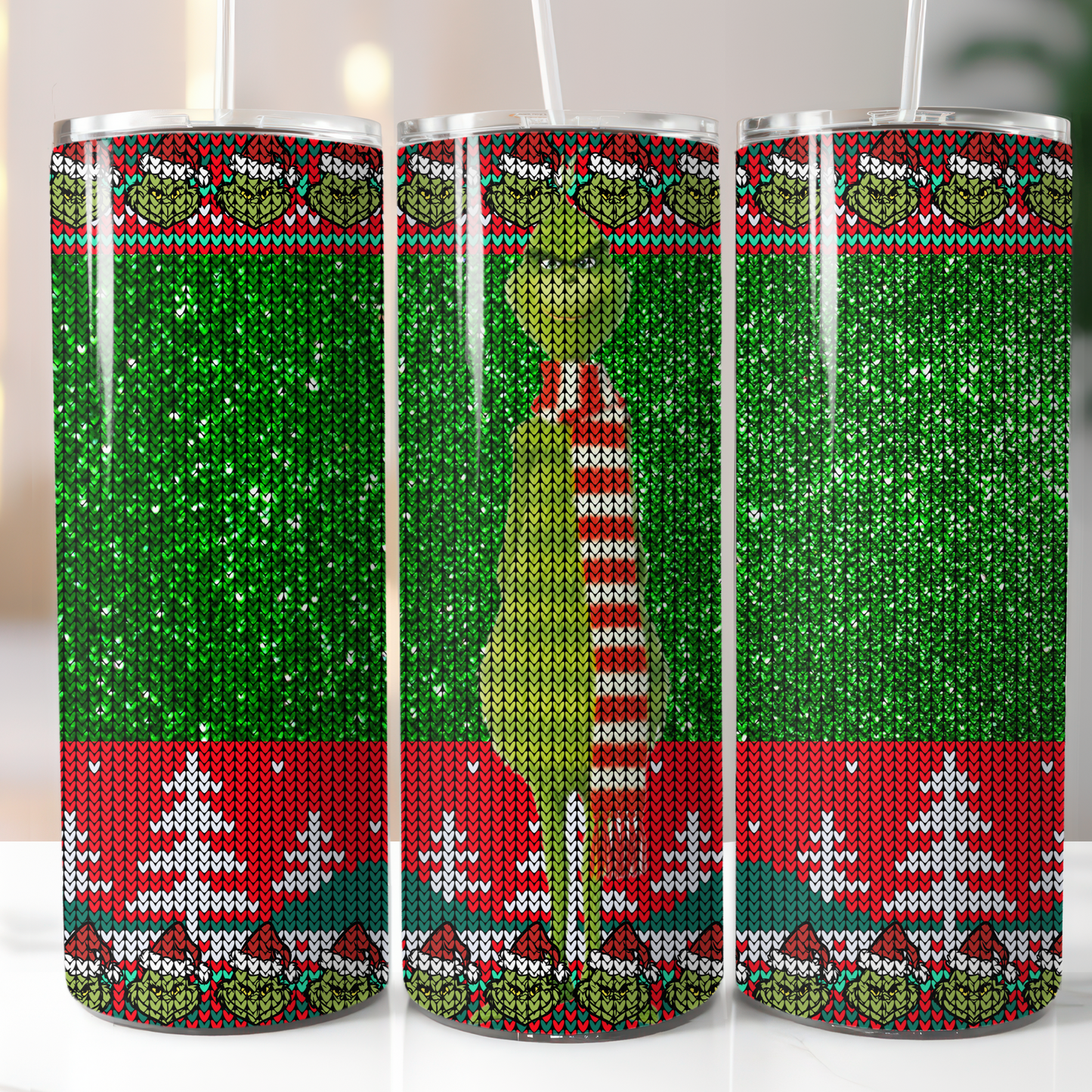 Knitted Christmas Grinch Sublimation, Ready to Print, Ready To Press, Print Out Transfer, 20 oz, Skinny Tumbler Transfer, NOT A DIGITAL