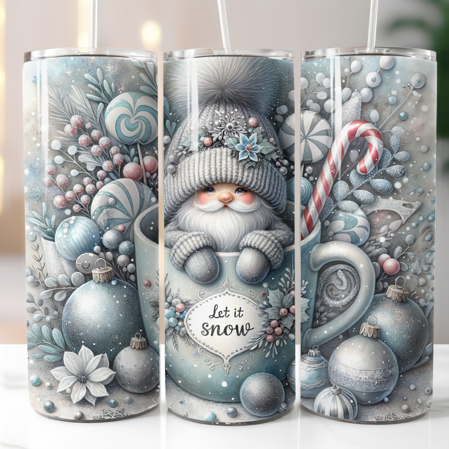 Silver Christmas Gnome Let It Snow