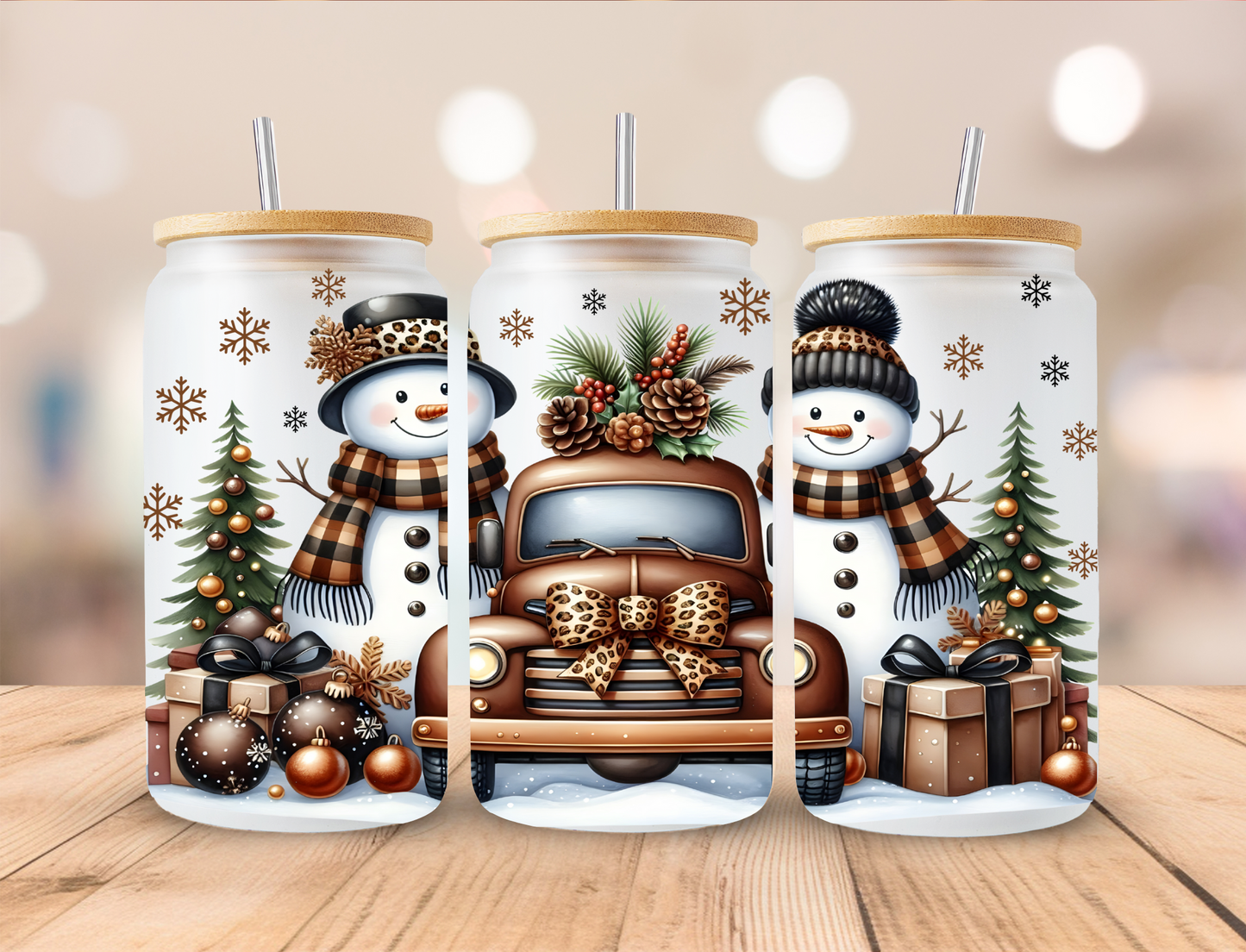 Christmas Snowman Brown Libbey Glass Transfer