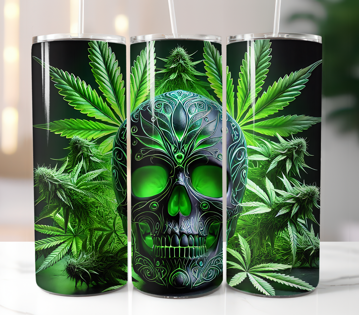 Green Marijuana Skull Sublimation Transfer
