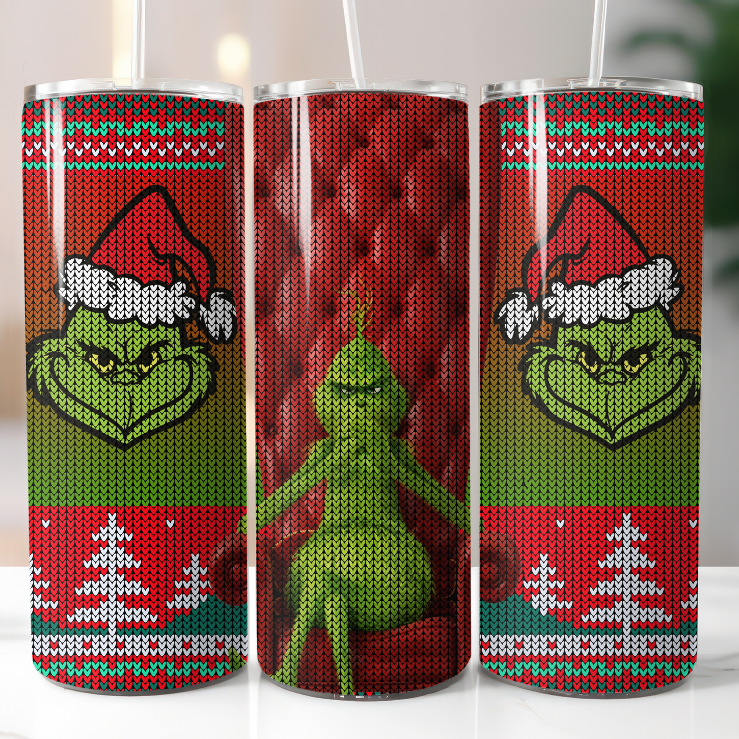 Knitted Christmas Grinch Sublimation, Ready to Print, Ready To Press, Print Out Transfer, 20 oz, Skinny Tumbler Transfer, NOT A DIGITAL