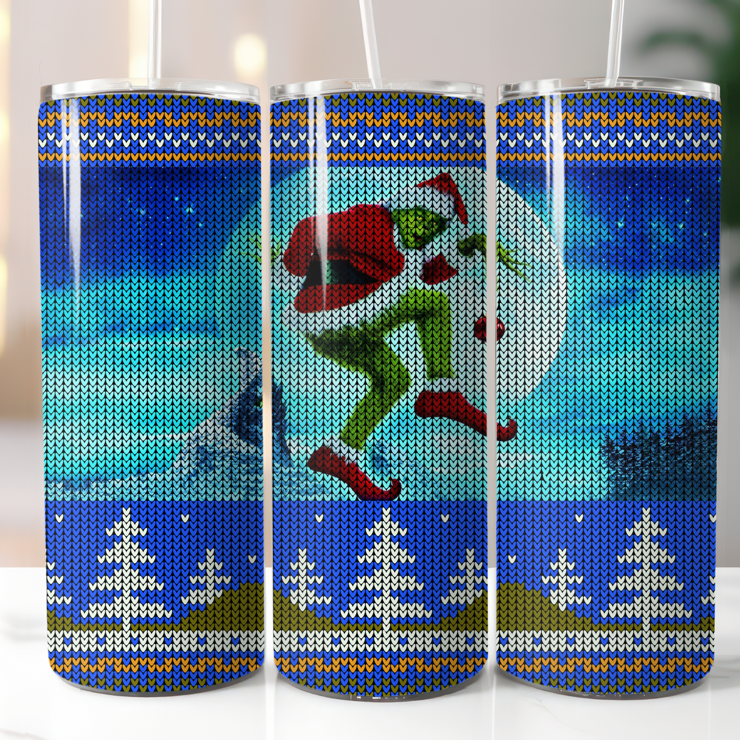 Knitted Christmas Grinch Sublimation, Ready to Print, Ready To Press, Print Out Transfer, 20 oz, Skinny Tumbler Transfer, NOT A DIGITAL