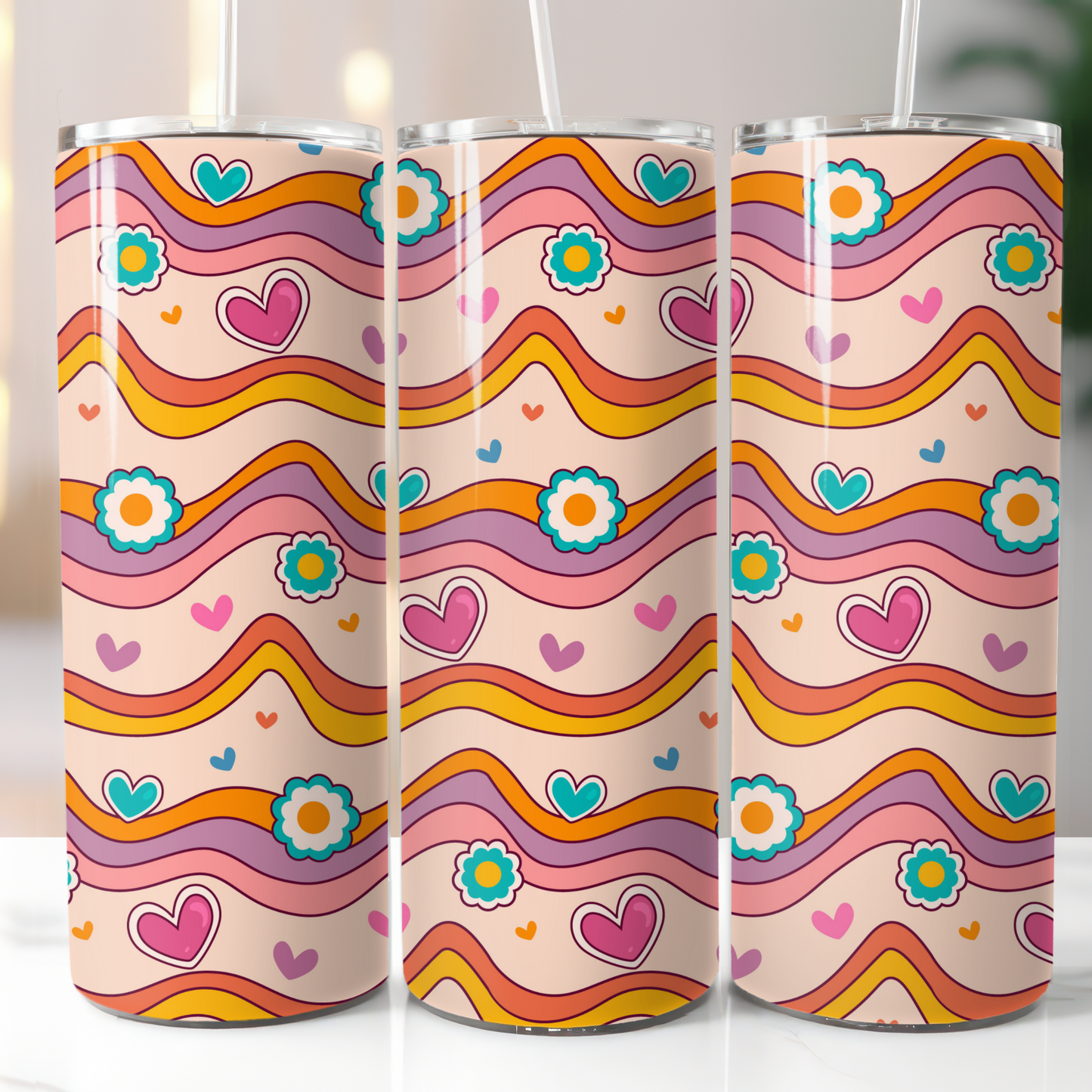 Retro Heart and Flowers Sublimation Transfers