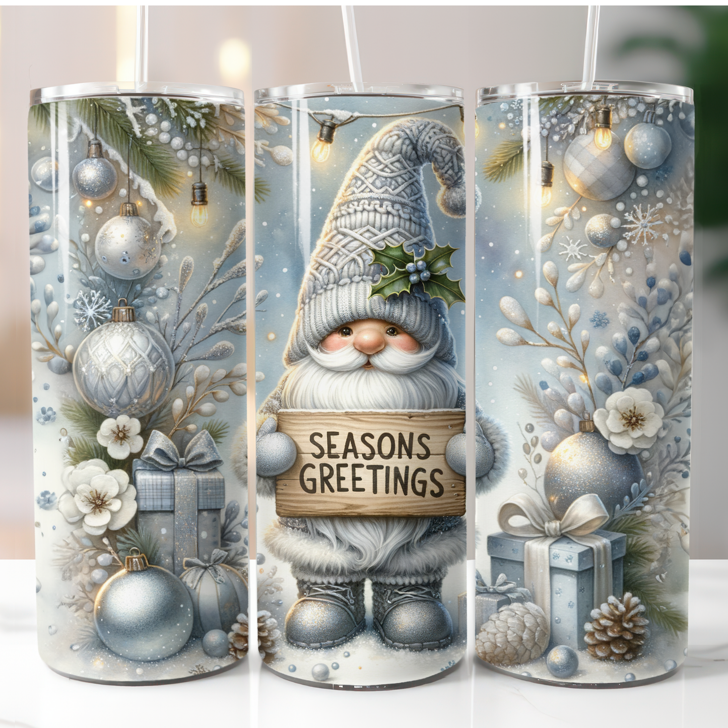Silver Christmas Gnome Seasons Greetings