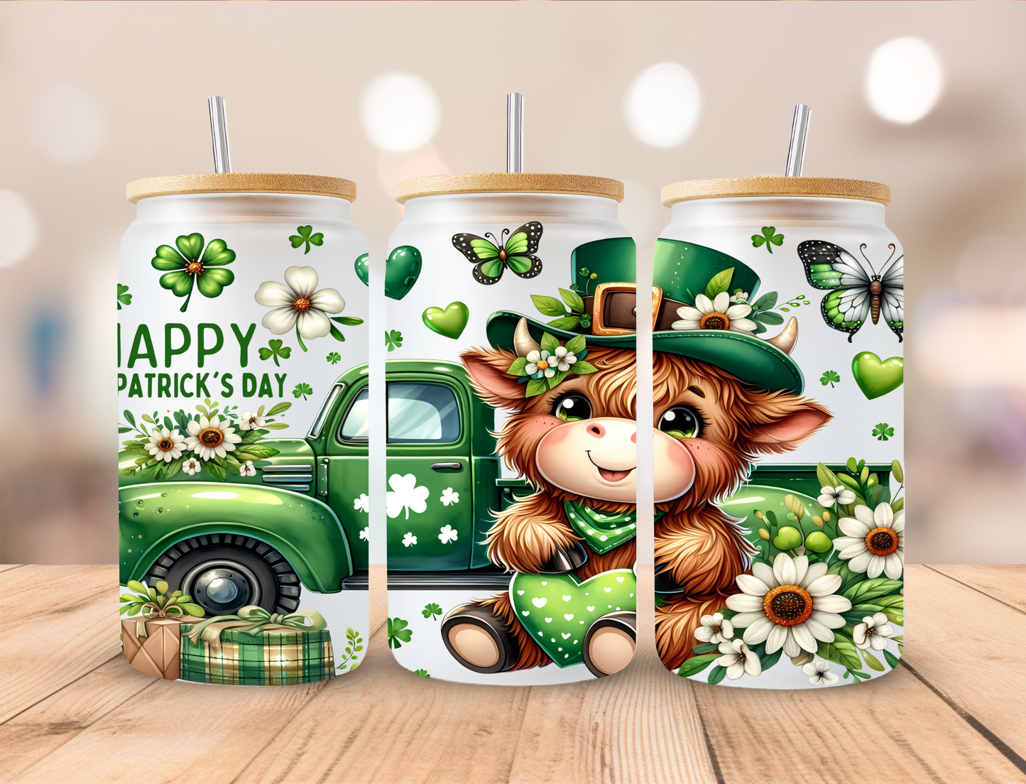 St. Patrick's Day Highland Cow Libbey Glass Transfer