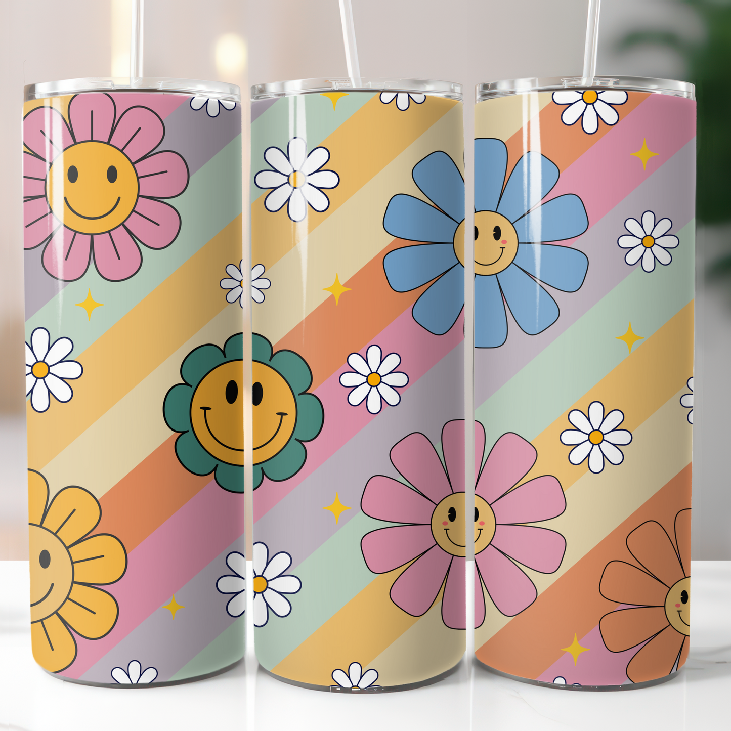 Retro Happy Face Flowers Sublimation Transfers