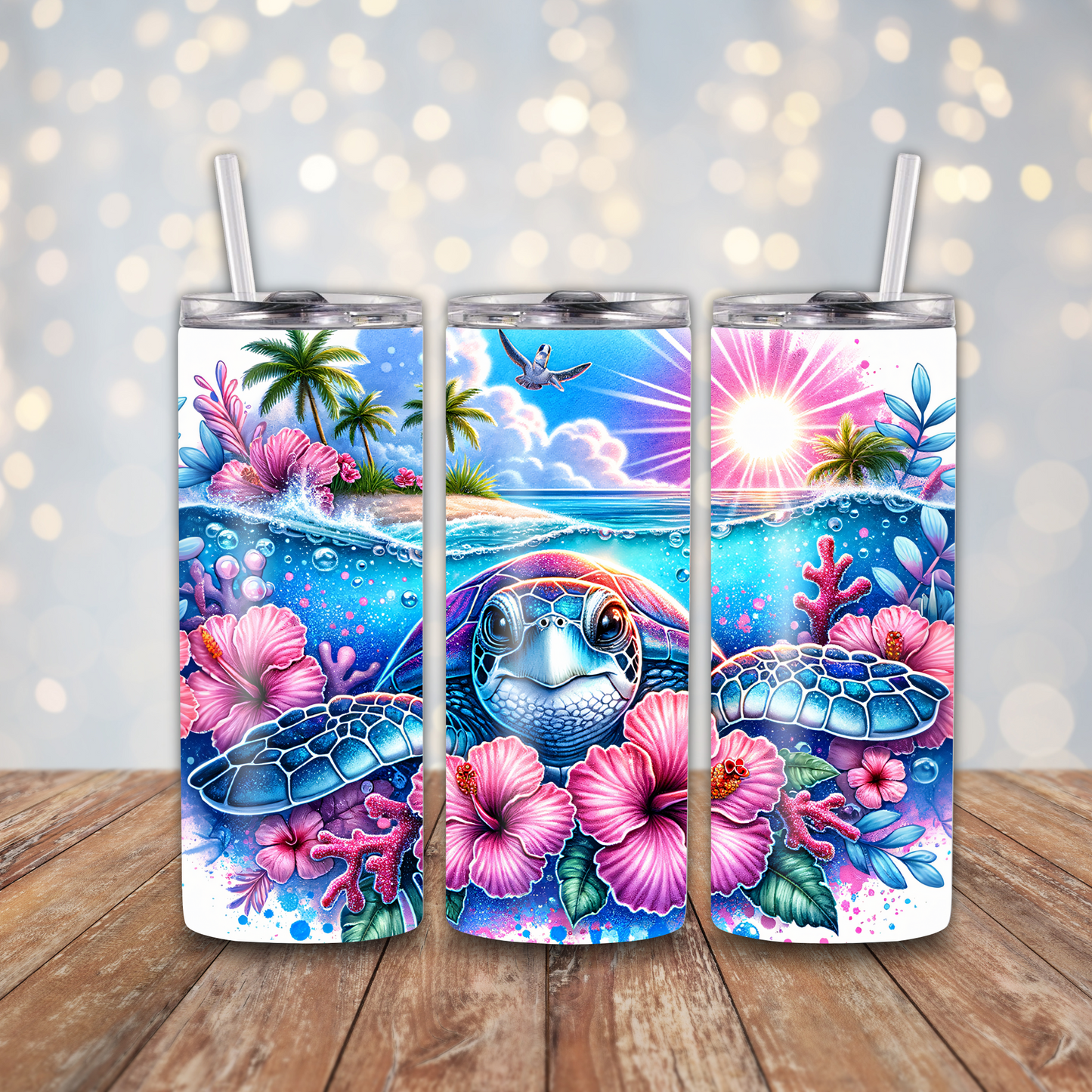 Sea Turtle Hibiscus Sublimation Transfers