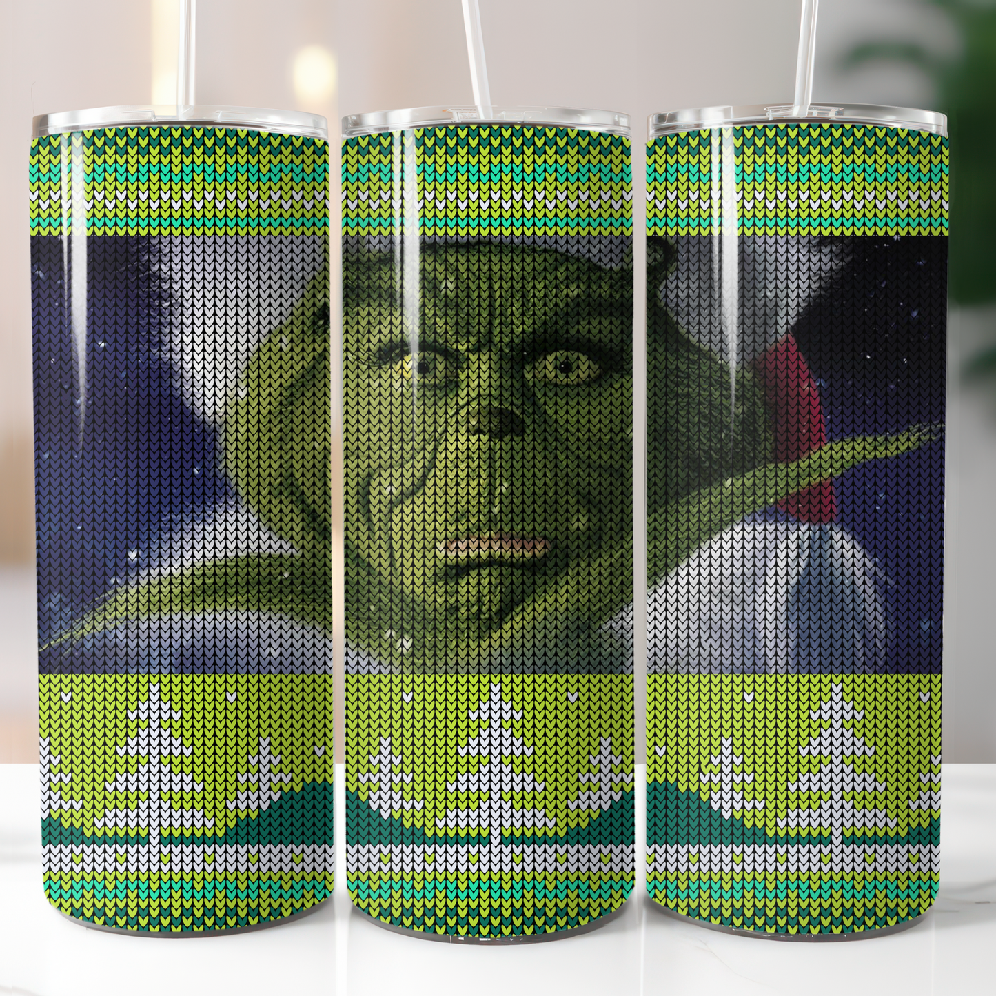 Knitted Christmas Grinch Sublimation, Ready to Print, Ready To Press, Print Out Transfer, 20 oz, Skinny Tumbler Transfer, NOT A DIGITAL