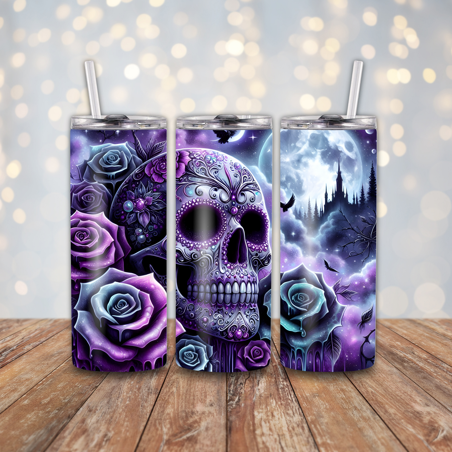 Gothic Skull Purple Roses Sublimation Transfers