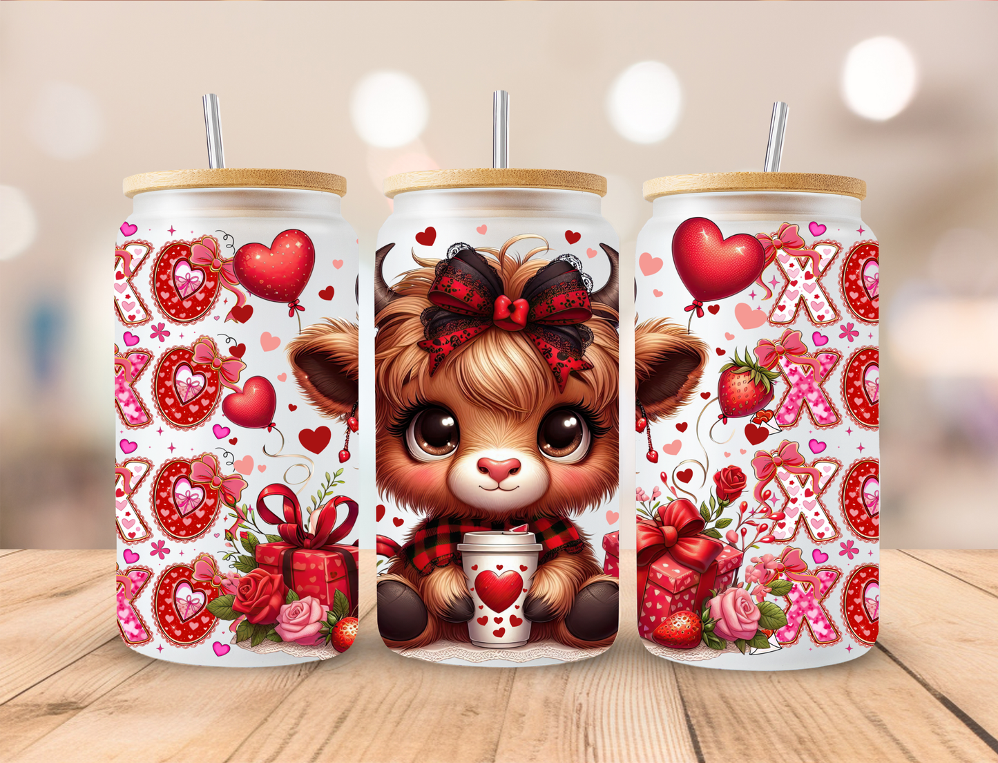 Highland Cow Valentine's Day Libbey Glass Transfer