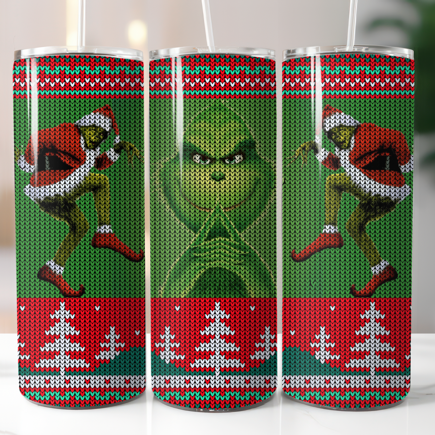 Knitted Christmas Grinch Sublimation, Ready to Print, Ready To Press, Print Out Transfer, 20 oz, Skinny Tumbler Transfer, NOT A DIGITAL