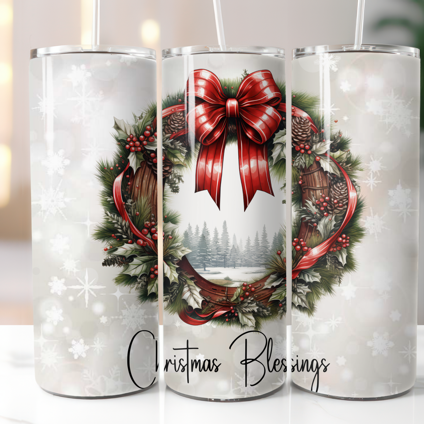 Christmas Wreath, Sublimation, Ready To Press, Print Out Transfer, 20 oz, Skinny Tumbler Transfer, NOT A DIGITAL