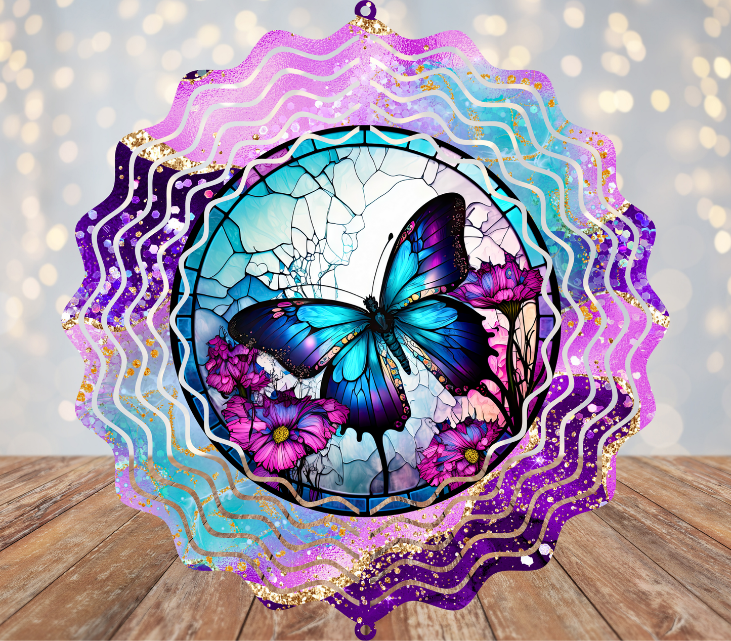 Purple Blue Butterflies Wind Spinner