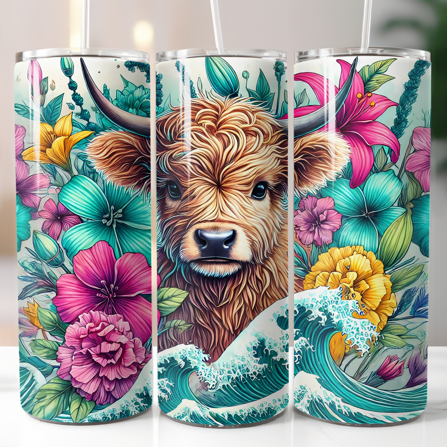 Highland Cow Ocean Waves Sublimation Transfer
