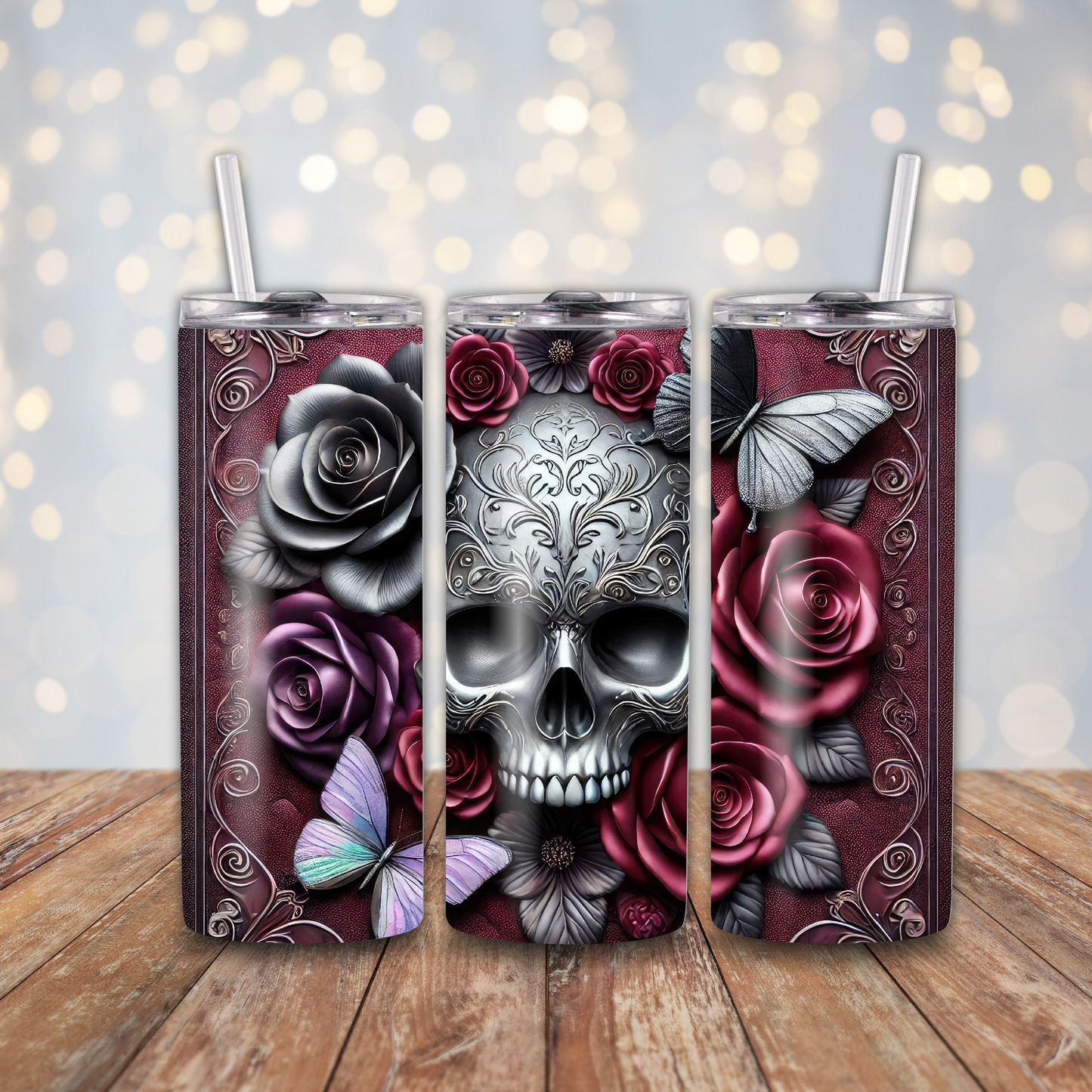 Metallic Skull Roses Sublimation Transfers