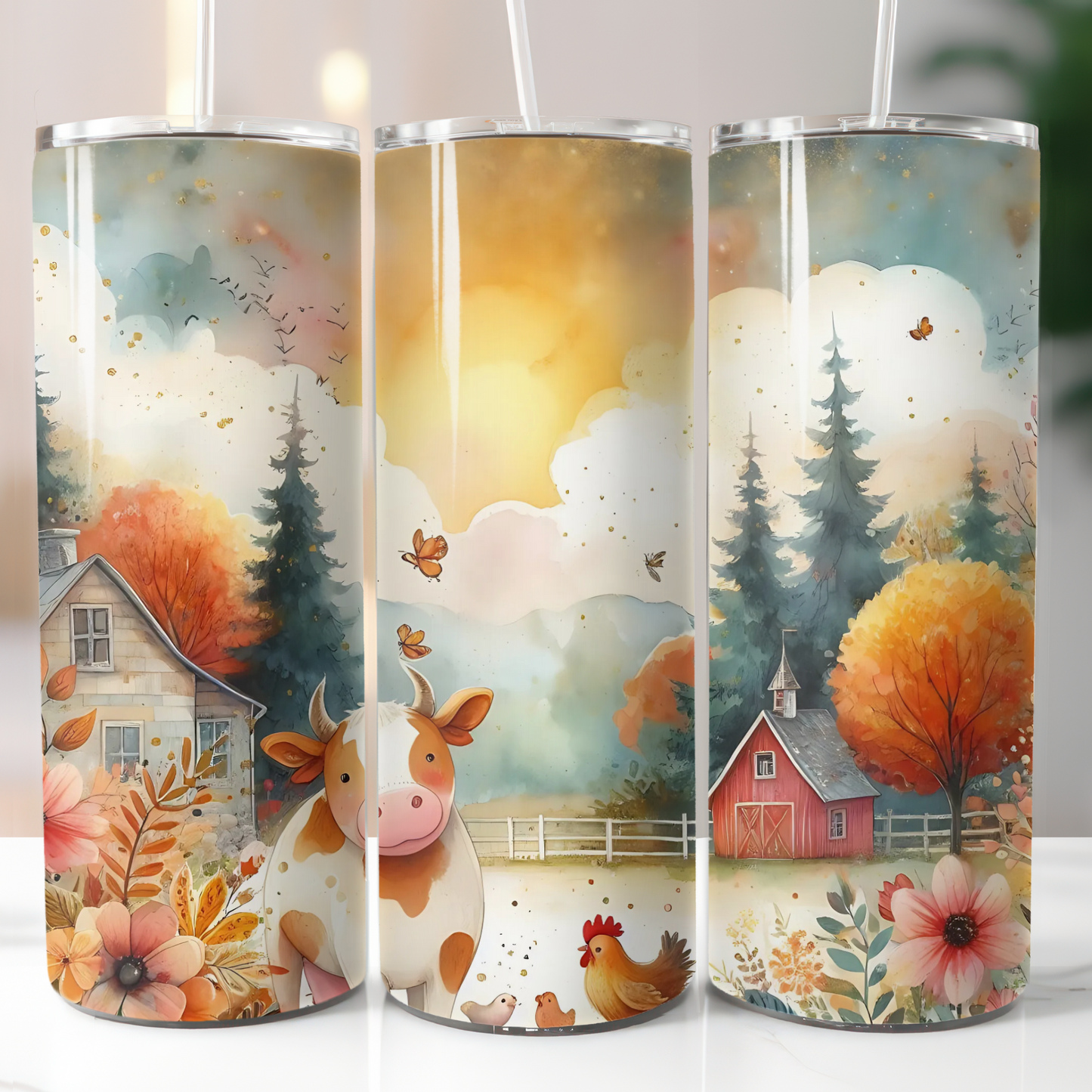 Farm Life Cow and Chicken