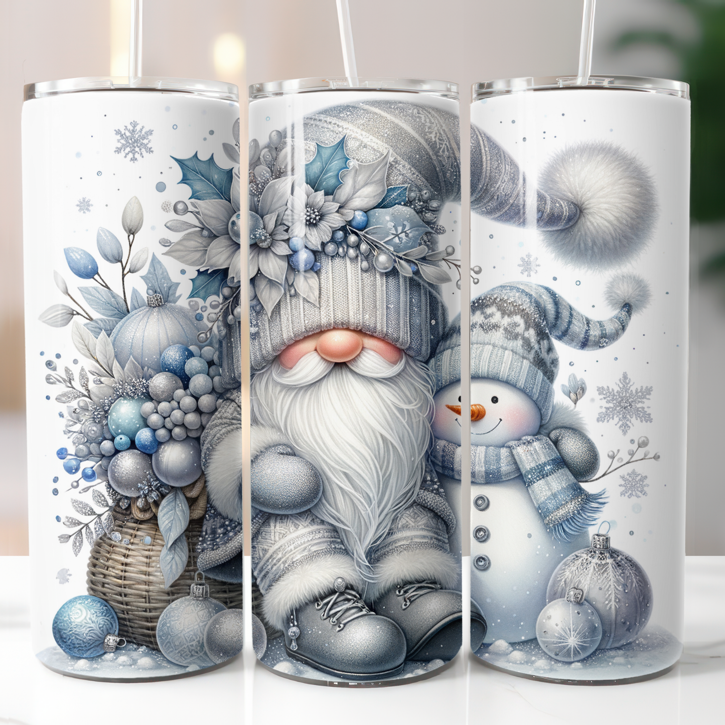 Silver Christmas Gnome with Snowman