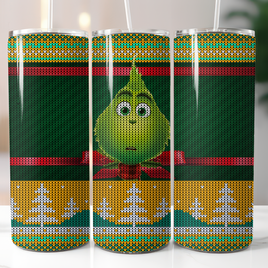 Knitted Christmas Grinch Sublimation, Ready to Print, Ready To Press, Print Out Transfer, 20 oz, Skinny Tumbler Transfer, NOT A DIGITAL