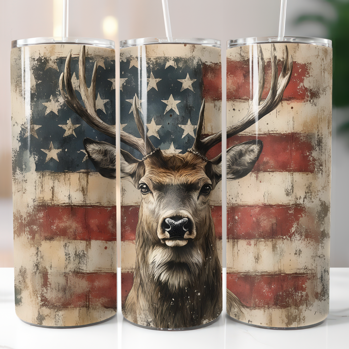 Deer American Flag Sublimation Transfer