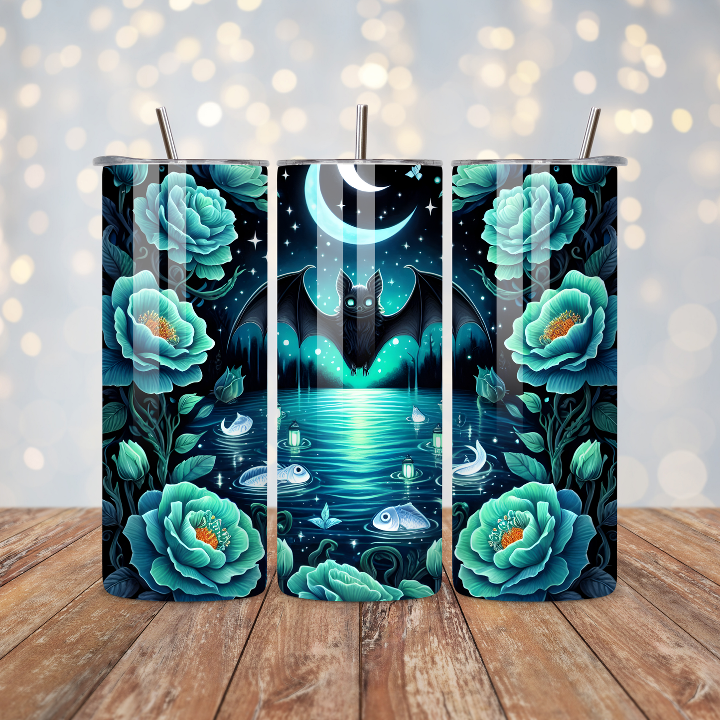 Teal Roses Bat Sublimation Transfer