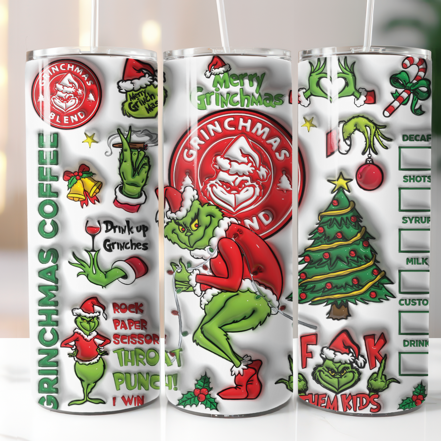 Grinch 3D Inflatable, Sublimation, Ready to Print, Ready To Press, Print Out Transfer, 20 oz, Skinny Tumbler Transfer, NOT A DIGITAL