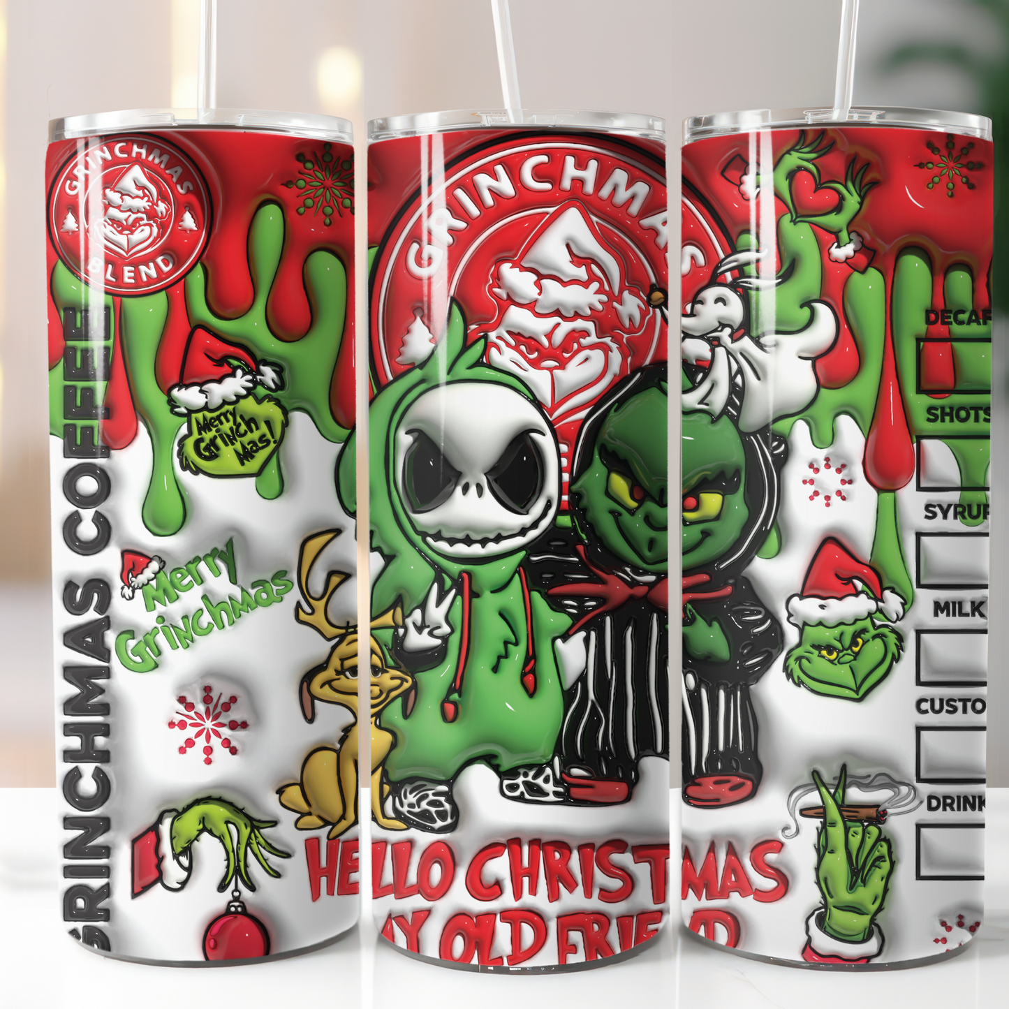 Grinch 3D Inflatable, Sublimation, Ready to Print, Ready To Press, Print Out Transfer, 20 oz, Skinny Tumbler Transfer, NOT A DIGITAL