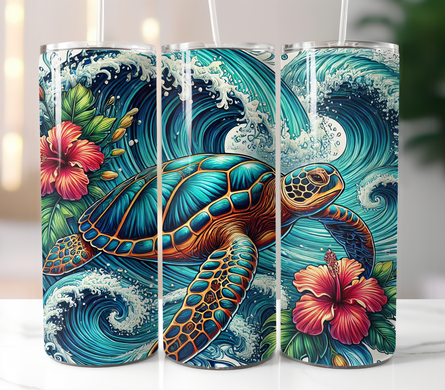 Sea Turtle Hibiscus Sublimation Transfer