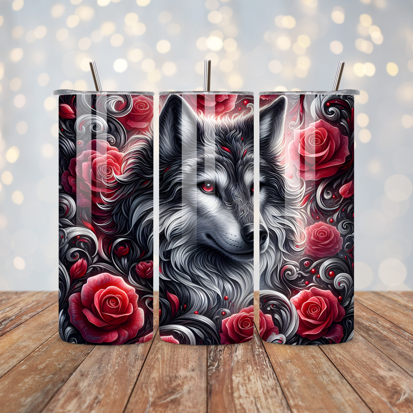 Black Wolf Roses Sublimation Transfer