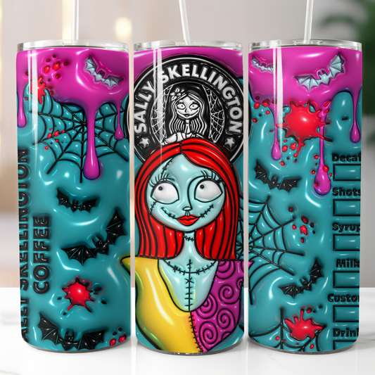 Sally Skeleton, Sublimation, Ready to Print, Ready To Press, Print Out Transfer, 20 oz, Skinny Tumbler Transfer, NOT A DIGITAL