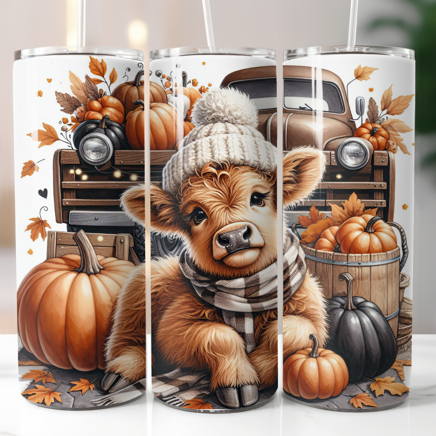 Fall Highland Cow Pickup Truck Sublimation Transfers