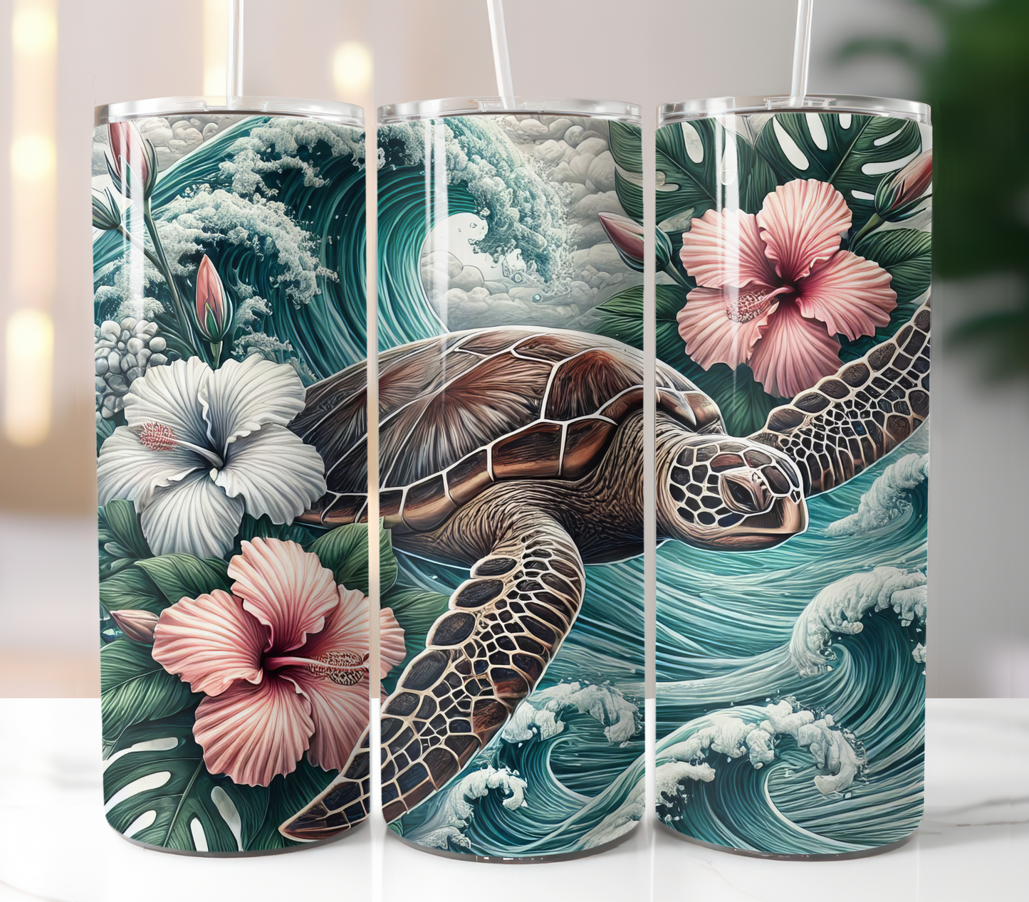 Sea Turtle Hibiscus #3 Sublimation Transfer