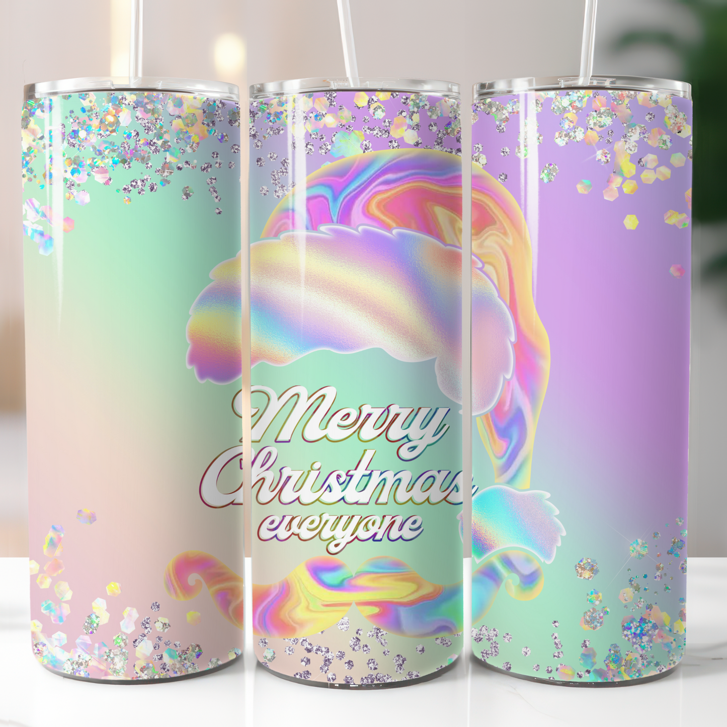 Holographic Christmas Santa, Sublimation, Ready to Print, Ready To Press, Print Out Transfer, 20 oz, Skinny Tumbler Transfer, NOT A DIGITAL