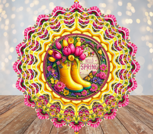 Hello Spring Rain boots Wind Spinner