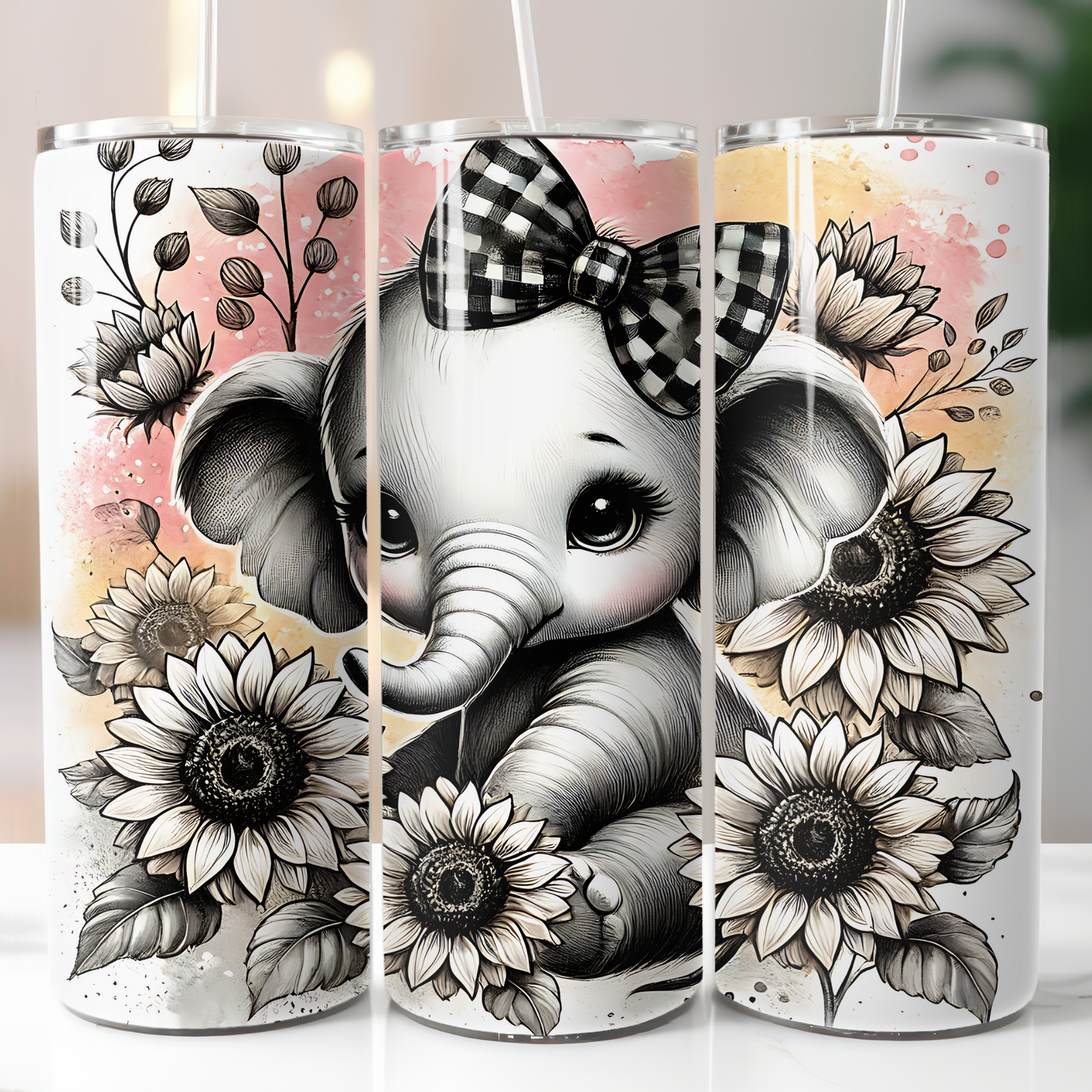 Baby Elephant Sunflowers Sublimation Transfers