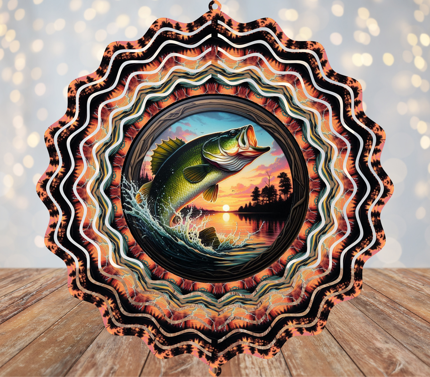 Bass Fish Sunset Wind Spinner