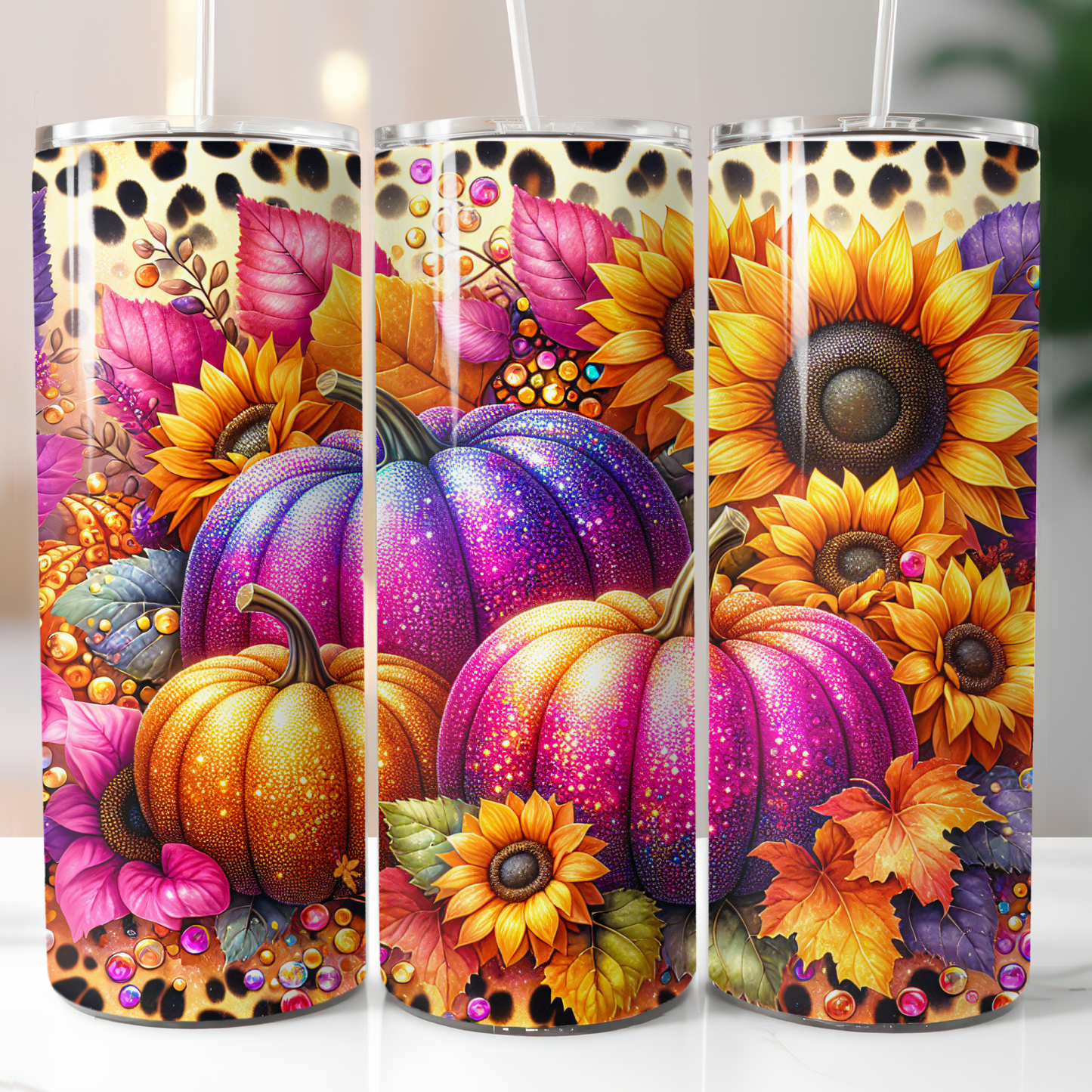 Purple Orange Glitter Pumpkins, Sublimation Transfer