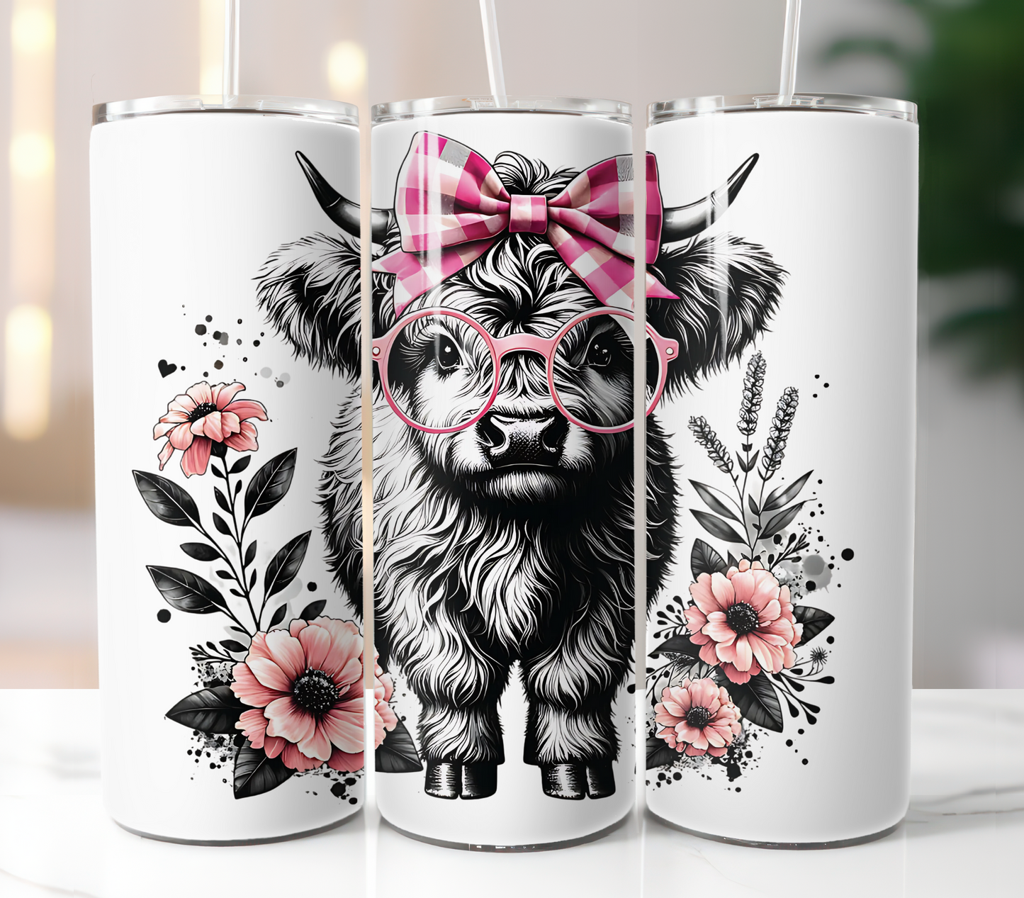 Highland Cow Pink Bow Sublimation Transfer