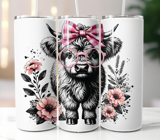 Highland Cow Pink Bow Sublimation Transfer