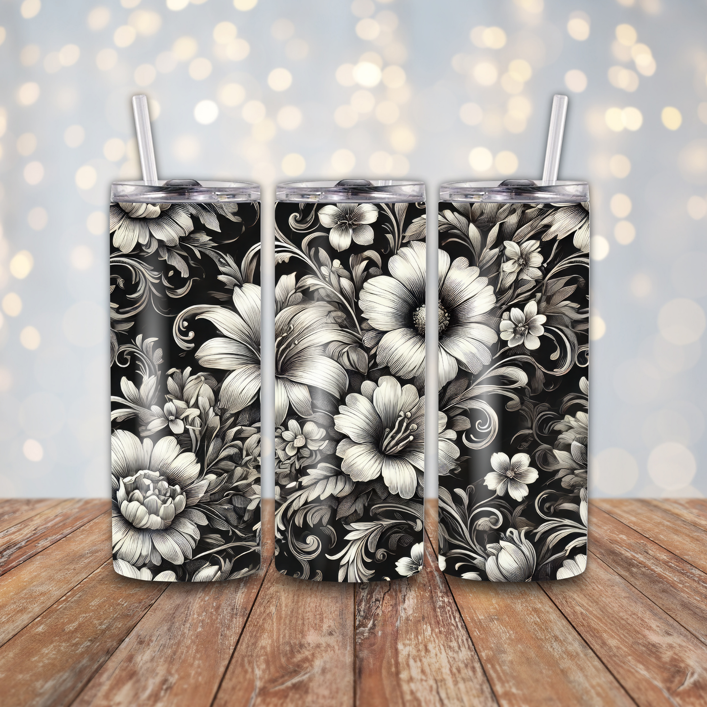 Black and White Flowers Sublimation Transfers