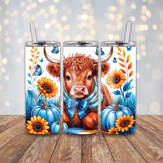 Highland Cow Blue Pumpkins Sublimation Transfers