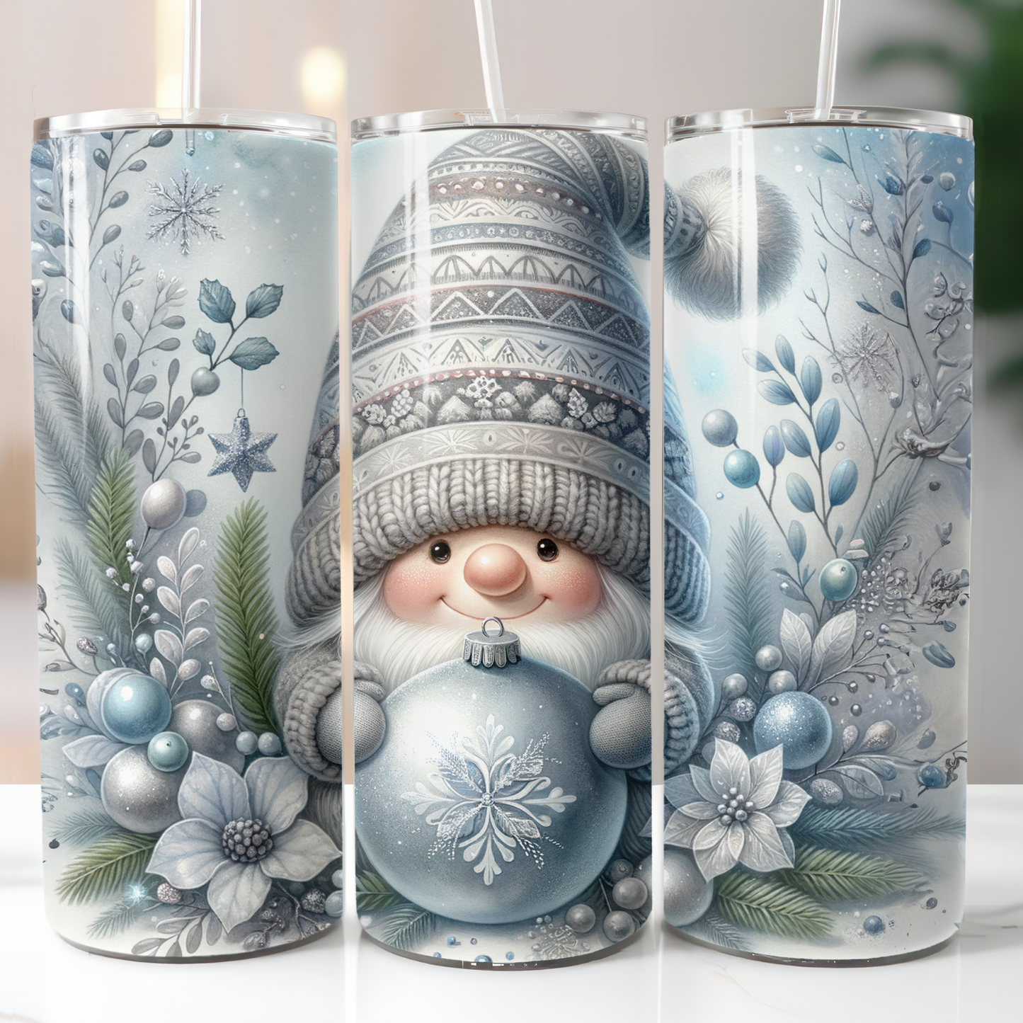 Silver Christmas Gnome with Christmas Ornaments