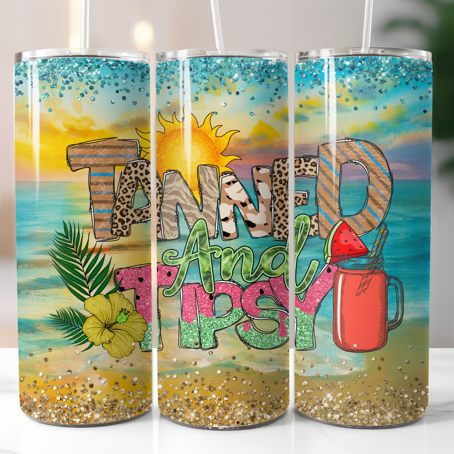 Tanned and Tipsy, Sublimation Transfer