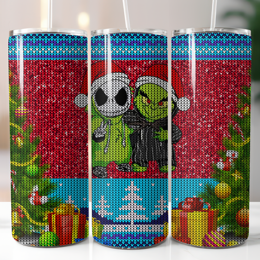 Knitted Christmas Grinch Sublimation, Ready to Print, Ready To Press, Print Out Transfer, 20 oz, Skinny Tumbler Transfer, NOT A DIGITAL