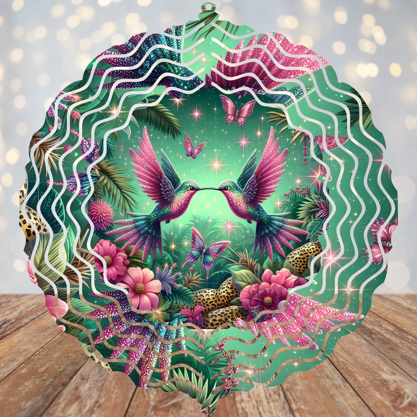 Pink and Green Hummingbird Wind Spinner