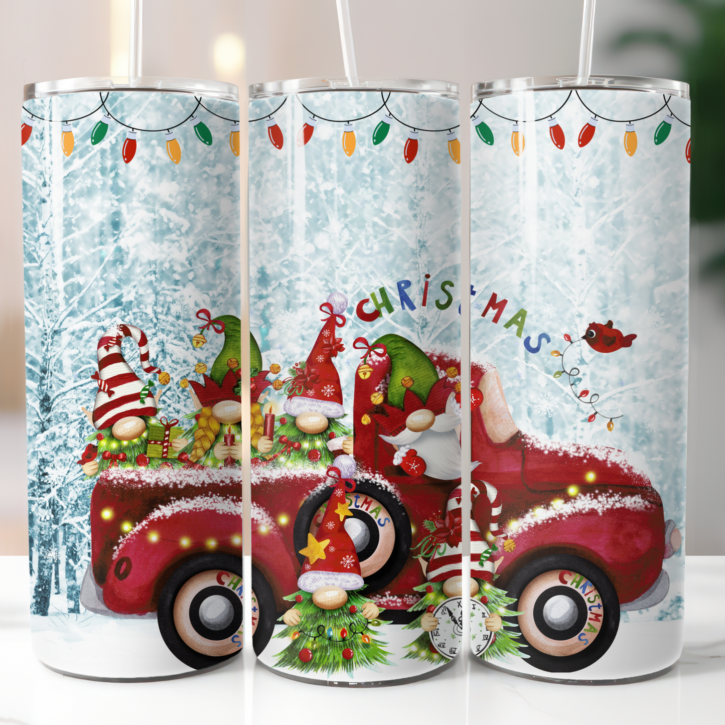 Christmas Gnomes Red Truck, Sublimation, Ready To Press, Print Out Transfer, 20 oz, Skinny Tumbler Transfer, NOT A DIGITAL
