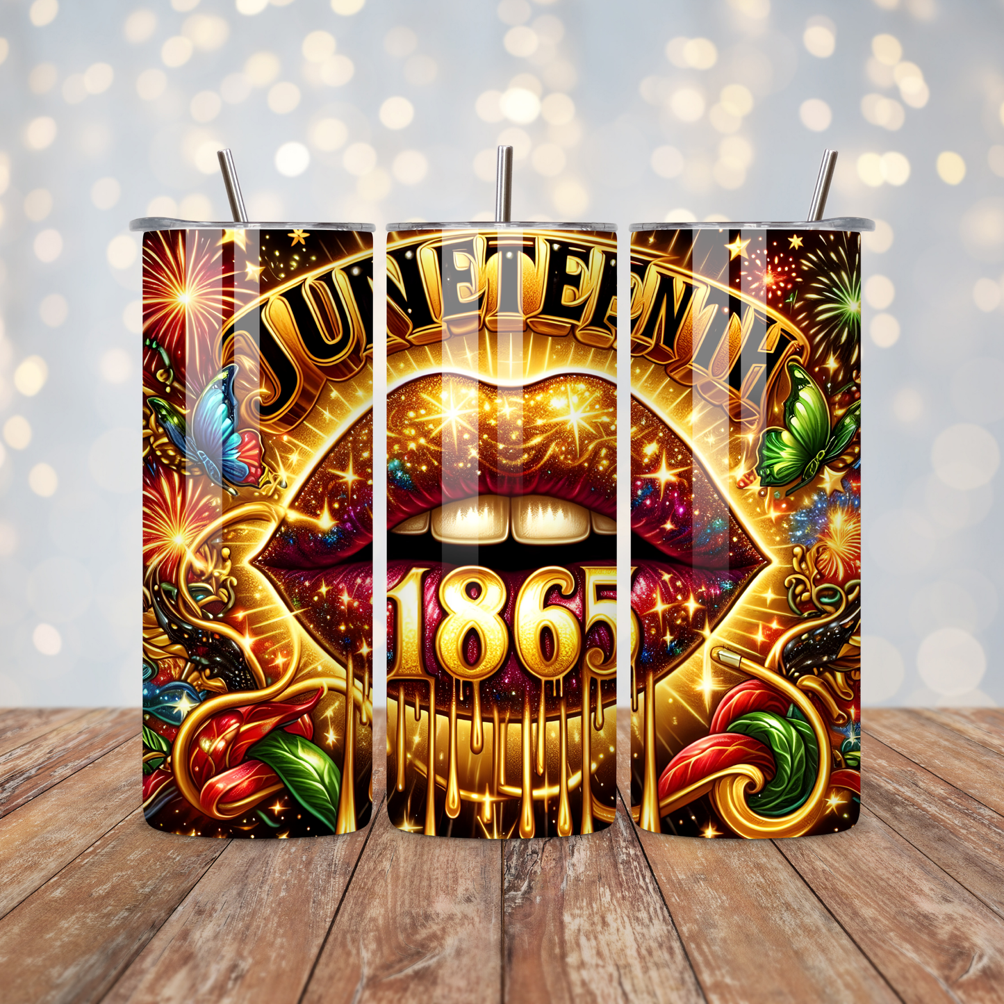 Juneteenth 1865 Gold Lips Sublimation Transfer